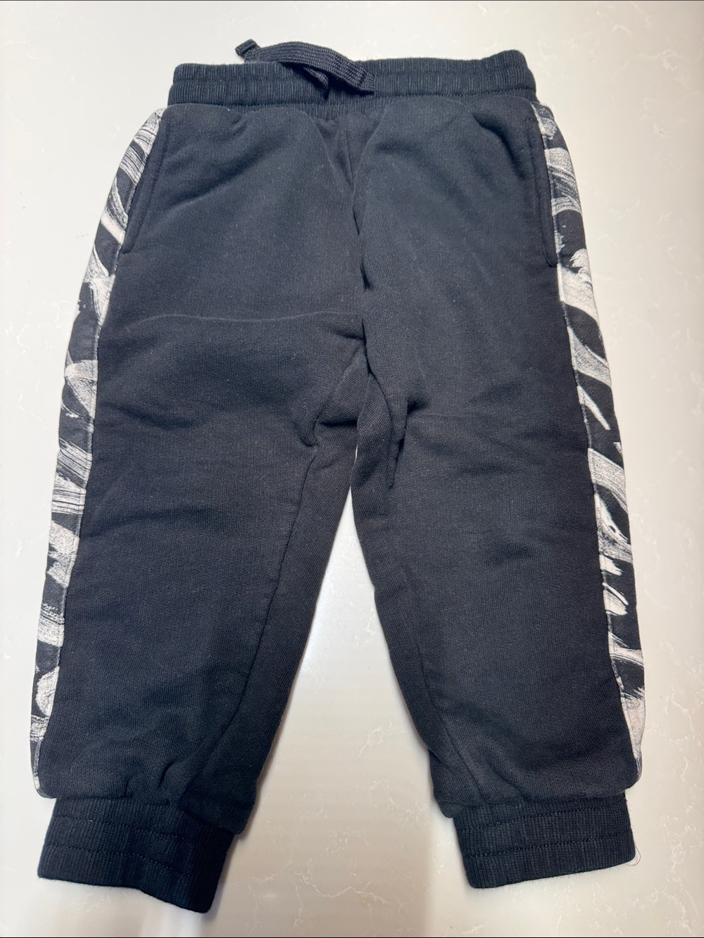 Little Bipsy Black Joggers with Gray Patterned Side Stripes